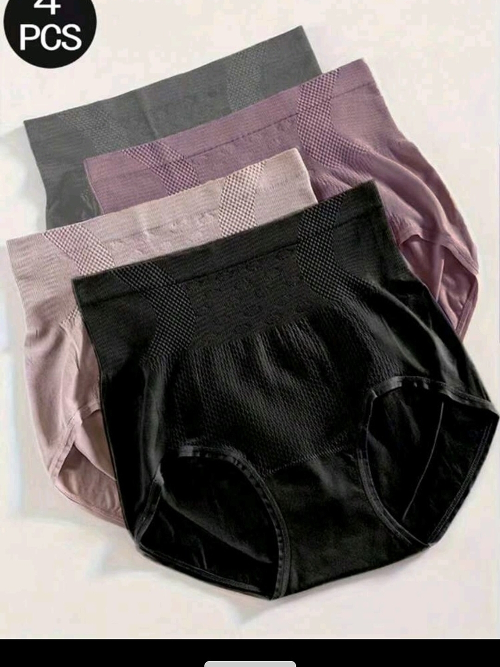 4-Pack High-Waist Seamless Panties in Black, Mauve, and Light Pink
